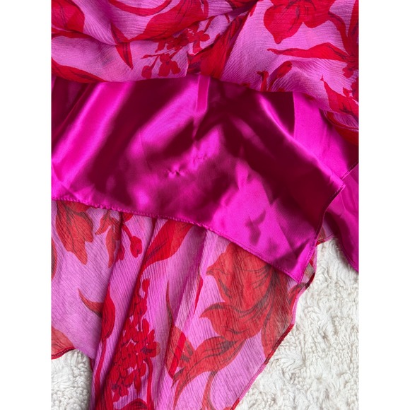 Laundry by Shelli Segal Silk Dress Floral‎ Sequin Chiffon Asymmetrical Beaded 10 - Picture 12 of 15